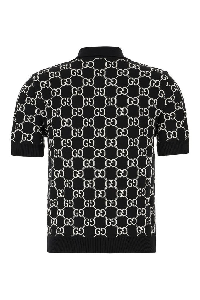 GUCCI GG Stretch Cotton Black Polo T-shirt