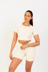 Breathe Easy High-Waisted Active Shorts in Cream