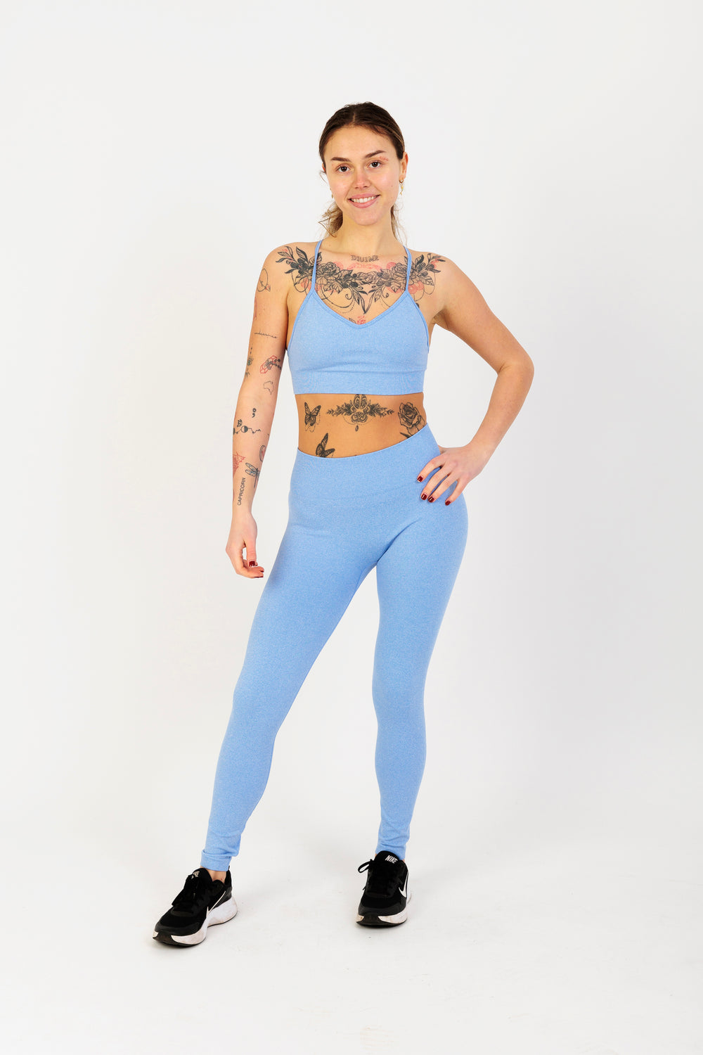 Crisscross Back Seamless Sports Bra in Light Blue