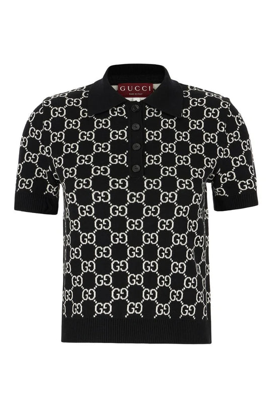 GUCCI GG Stretch Cotton Black Polo T-shirt