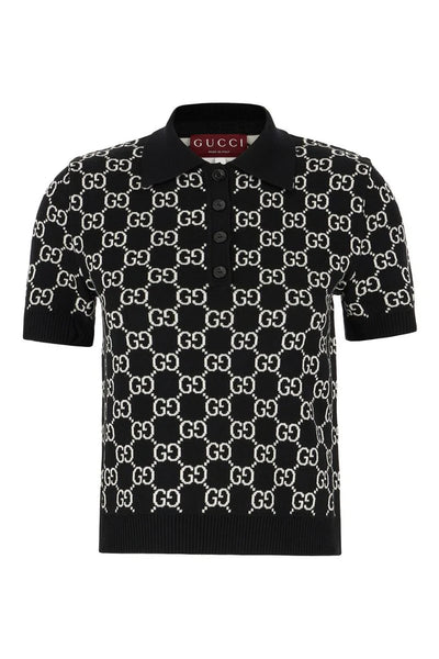 GUCCI GG Stretch Cotton Black Polo T-shirt