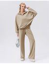 Women's Casual Half-Zip Pullover with Drop Shoulders in Beige