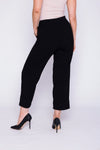 A pair of women's black cropped pants displayed on a plain background, featuring a stylish, slim-fit cut perfect for casual and semi-formal outfits.