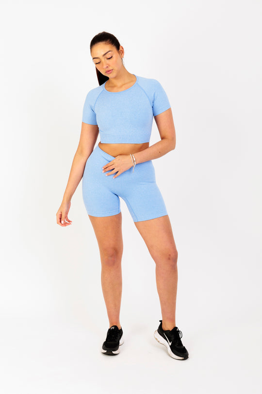 Breathe Easy High-Waisted Active Shorts in Light Blue