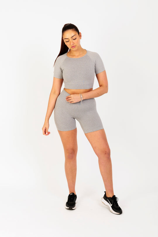 Breathe Easy High-Waisted Active Shorts in Grey