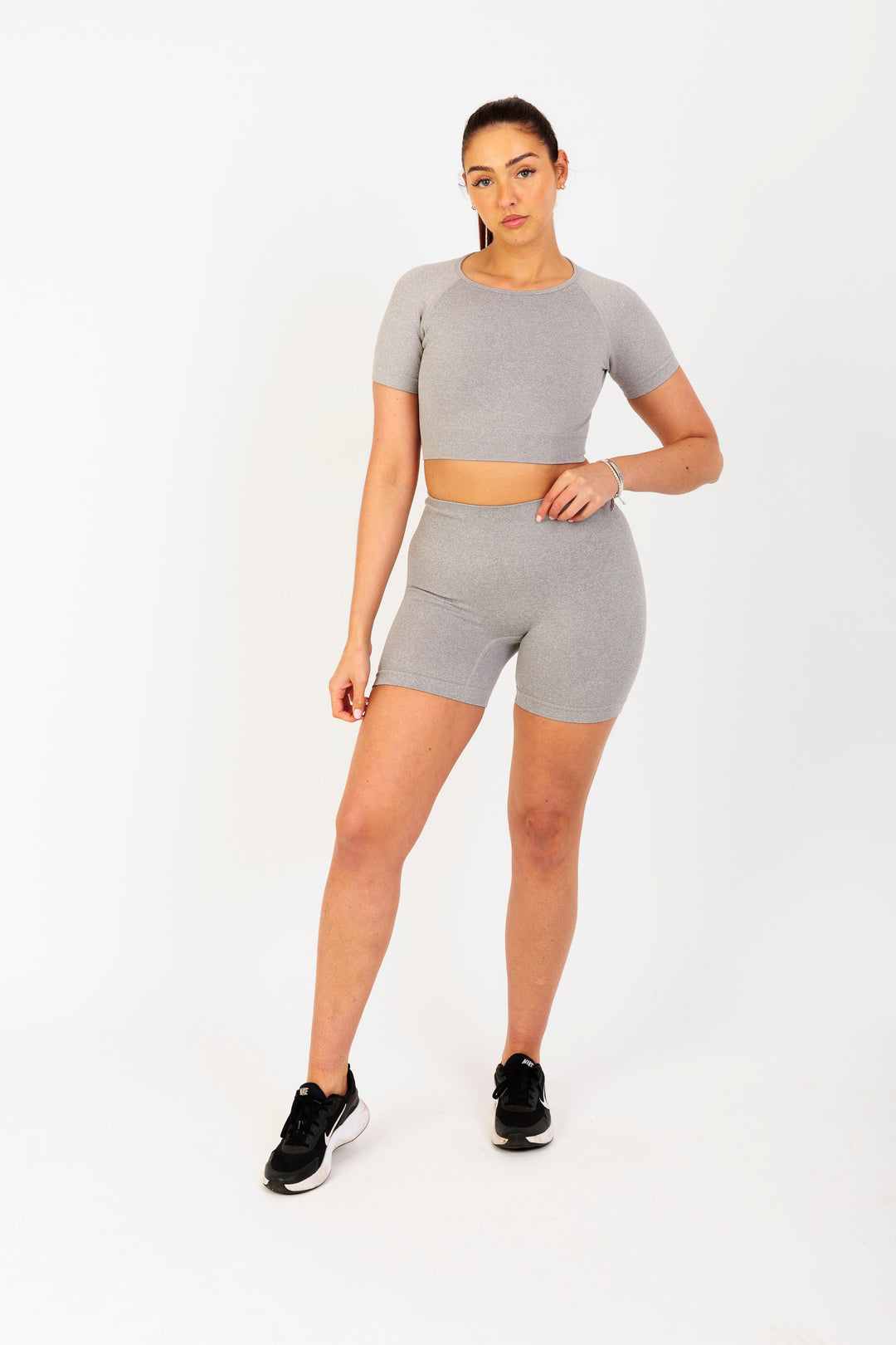 Breathe Easy High-Waisted Active Shorts in Grey