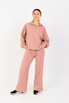 Women's Casual Half-Zip Pullover with Drop Shoulders in Light Pink