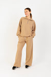 Women's Casual Half-Zip Pullover with Drop Shoulders in Beige