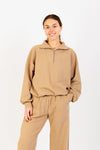 Women's Casual Half-Zip Pullover with Drop Shoulders in Beige