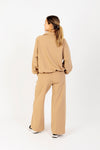 Women's Casual Half-Zip Pullover with Drop Shoulders in Beige