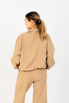 Women's Casual Half-Zip Pullover with Drop Shoulders in Beige