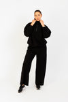 Women's Casual Half-Zip Pullover with Drop Shoulders in Black