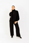 Women's Casual Half-Zip Pullover with Drop Shoulders in Black