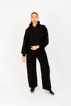 Women's Casual Half-Zip Pullover with Drop Shoulders in Black