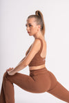 Brown Crop Top & High-Waist Flare Leggings