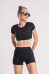 Crop Top and High-Waist Shorts Black