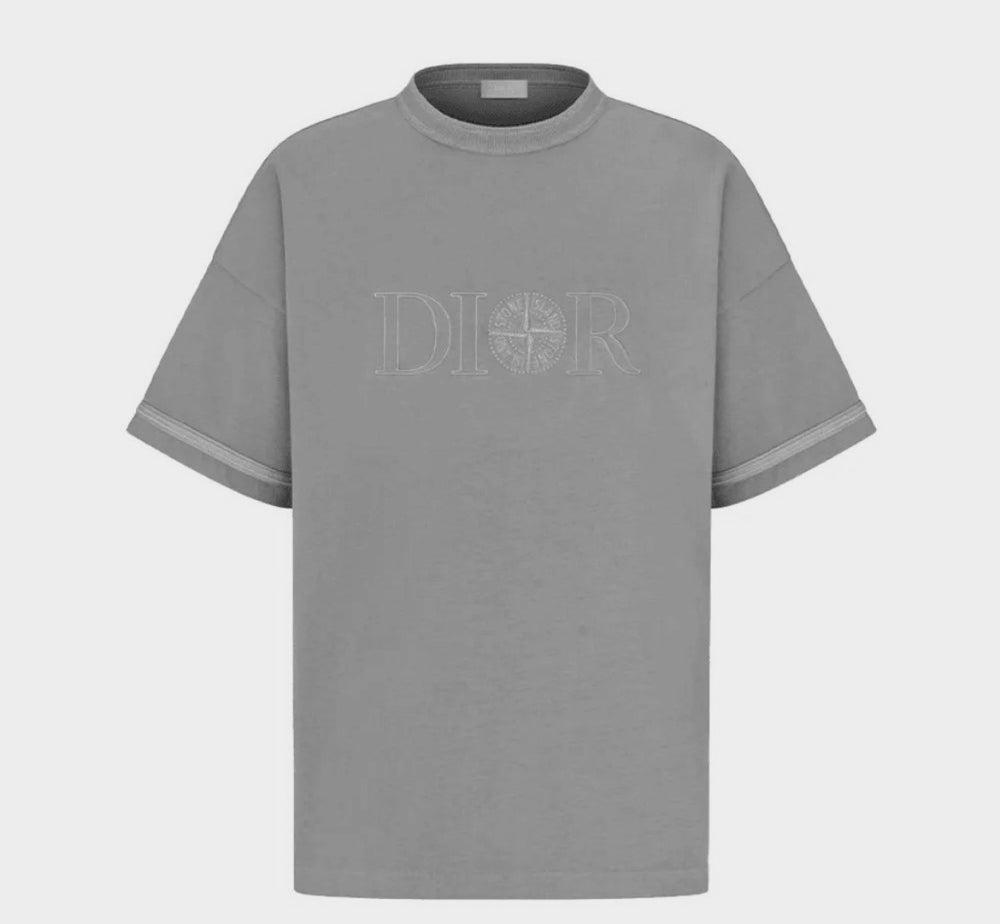 Dior And Stone Island T-Shirt, Oversized Fit Grey  Cotton Jersey