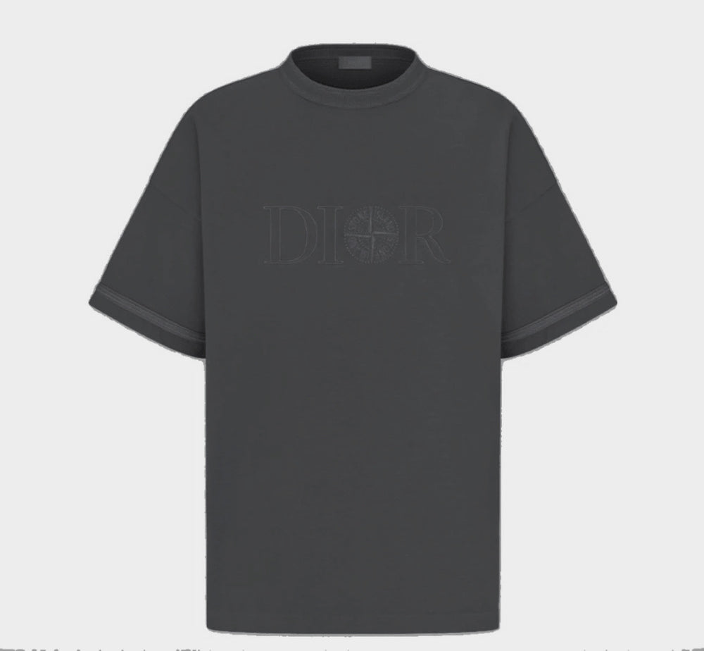 Dior And Stone Island T-Shirt, Oversized Fit Dark Grey Cotton Jersey