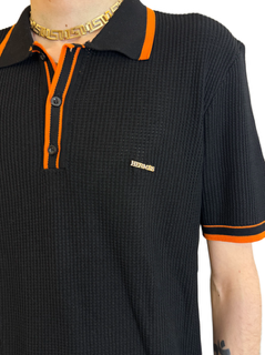 Hermes Black Polo Shirt with Orange Seamline