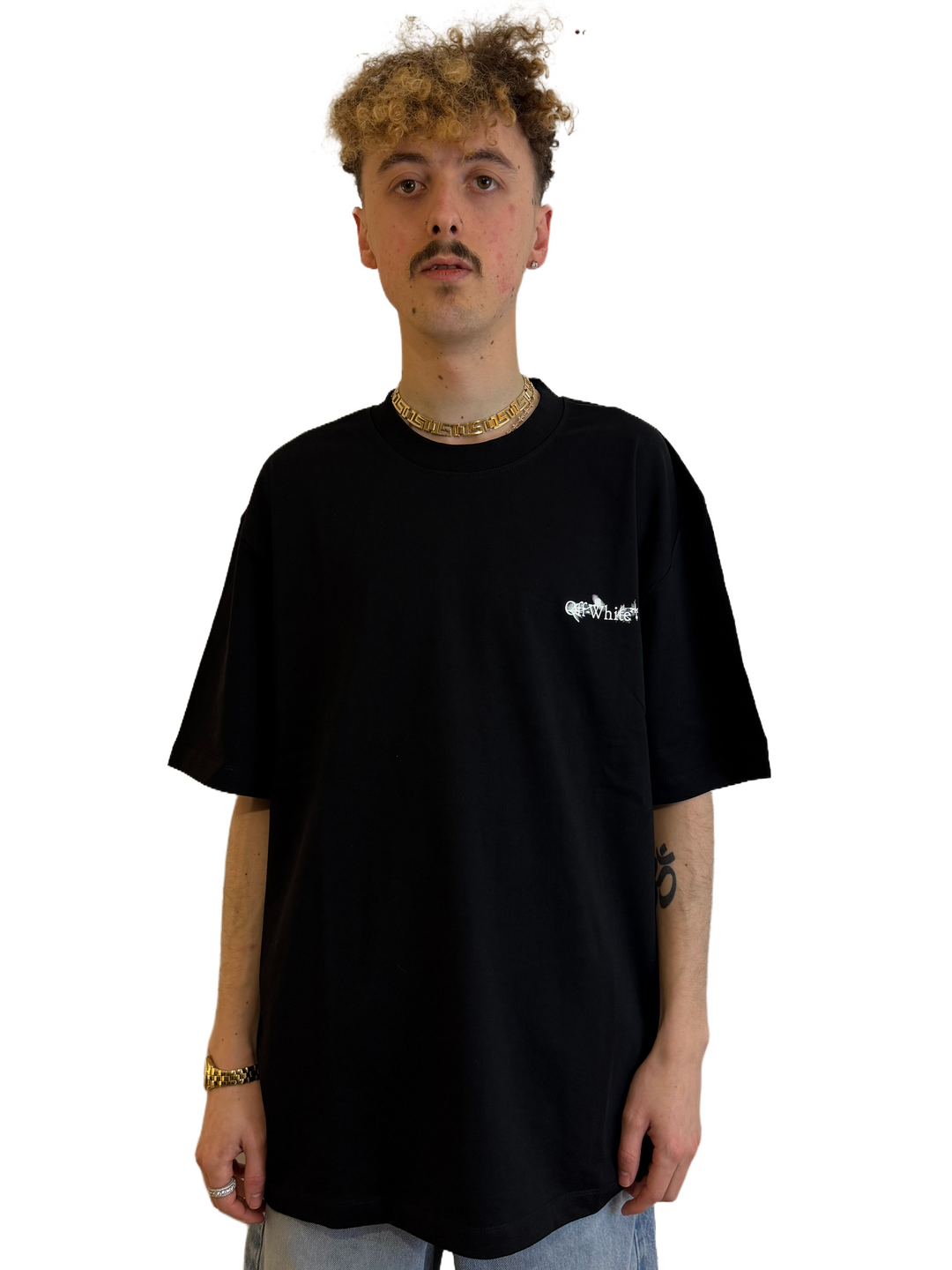 Off White Black Embroidered Minimalist T-Shirt