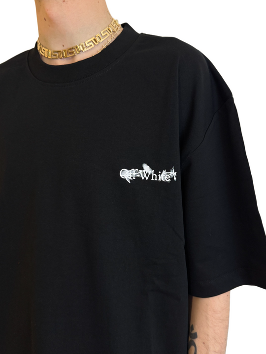 Off White Black Embroidered Minimalist T-Shirt