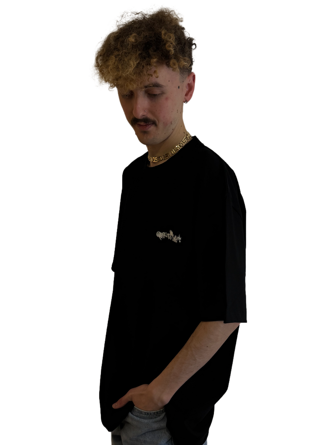 Off White Black Embroidered Minimalist T-Shirt