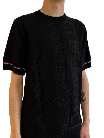 Moncler Black Embossed Logo T-Shirt with Contrast Sleeve Detail