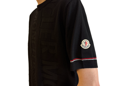 Moncler Black Embossed Logo T-Shirt with Contrast Sleeve Detail