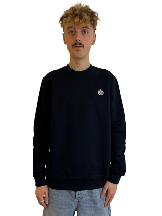 Moncler Classic Black Crewneck Sweatshirt with Logo Detail