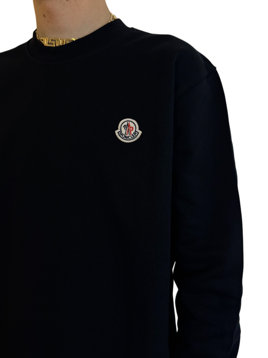 Moncler Classic Black Crewneck Sweatshirt with Logo Detail