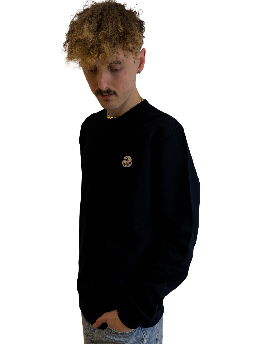 Moncler Classic Black Crewneck Sweatshirt with Logo Detail