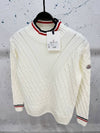 Moncler Cable Knit Sweater – White with Signature Detailing