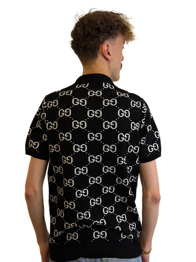 GUCCI GG Stretch Cotton Black Polo T-shirt