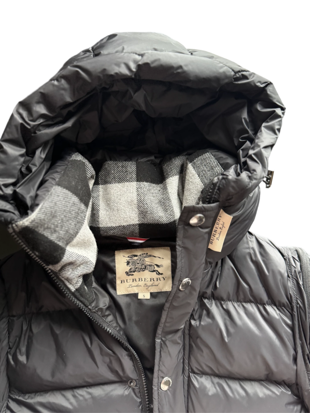 Burberry Black Puffer Full Sleeves Jacket with Hoodie