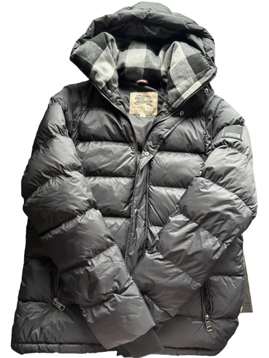 Burberry Black Puffer Full Sleeves Jacket with Hoodie