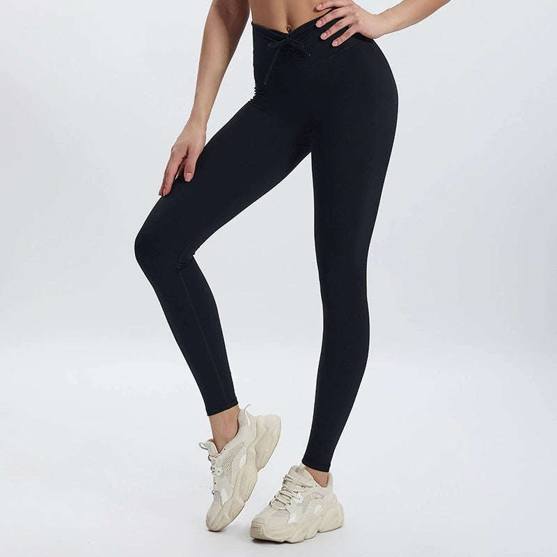 Tummy Control High-Waisted Crossover Active Leggings in Black