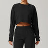 Women's Back Cut-Out Cropped Sweatshirt - Soft Lounge Collection in Black