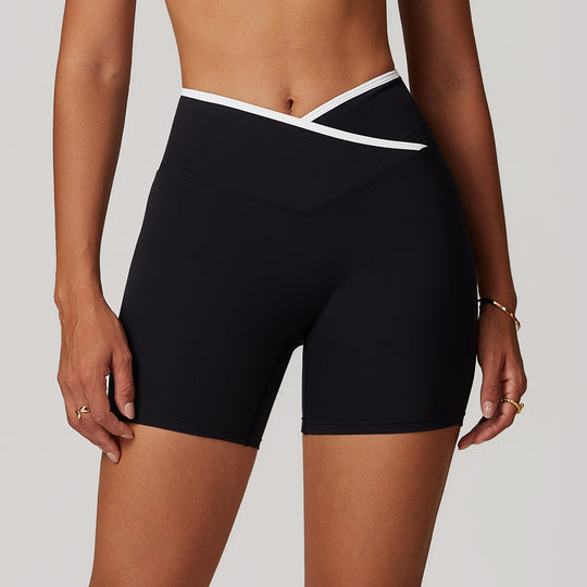 Activewear Crossover Waist Biker Shorts for Women in Black