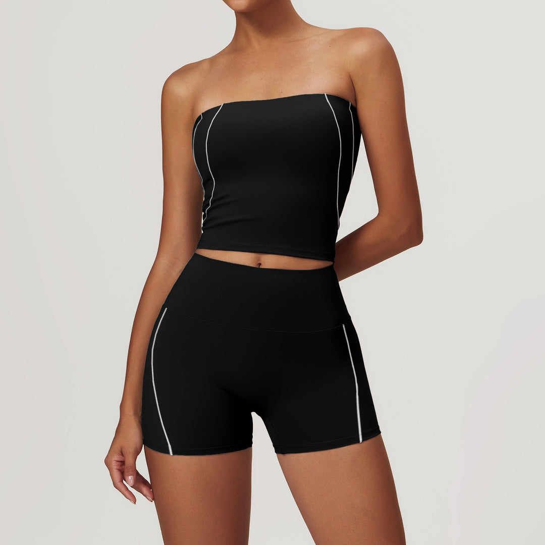 Compression Fit Bandeau Sports Top in Black