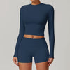 High-Neck Seamless Sports Crop Top in Dark Blue