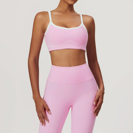 Activewear Padded Sports Bra with Stitch in Pink