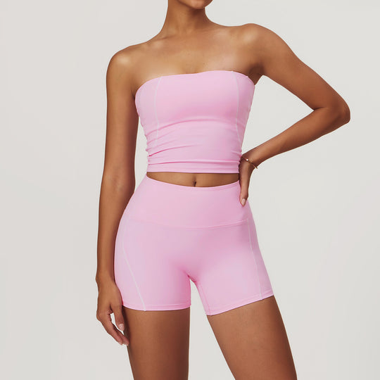 Compression Fit Bandeau Sports Top in Pink