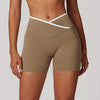 Activewear Crossover Waist Biker Shorts for Women in Dark Beige