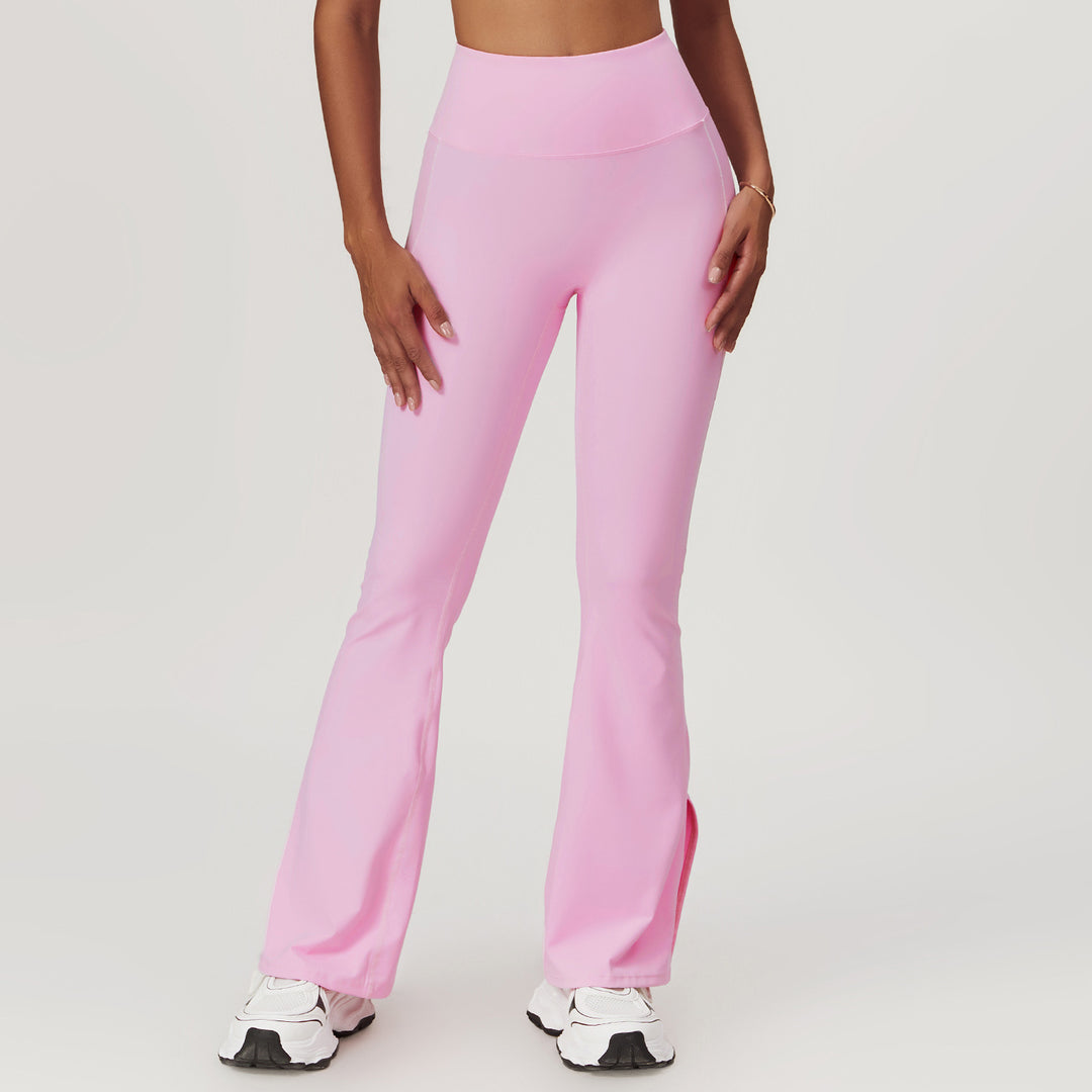 Seamless Stretch-Fit Bell-Bottom Yoga Pants in Pink