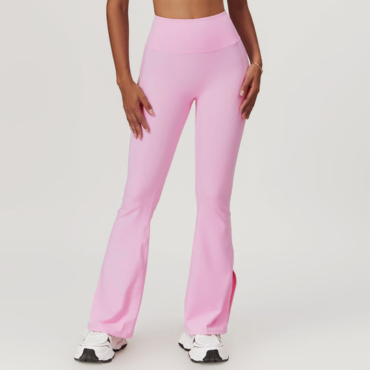 Seamless Stretch-Fit Bell-Bottom Yoga Pants in Pink