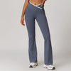 High-Waisted Crossover Flare Pants - Trendy Yoga Style in Dark Grey