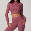 High-Neck Long-Sleeve Workout Crop Top - Soft & Breathable in Puce Pink