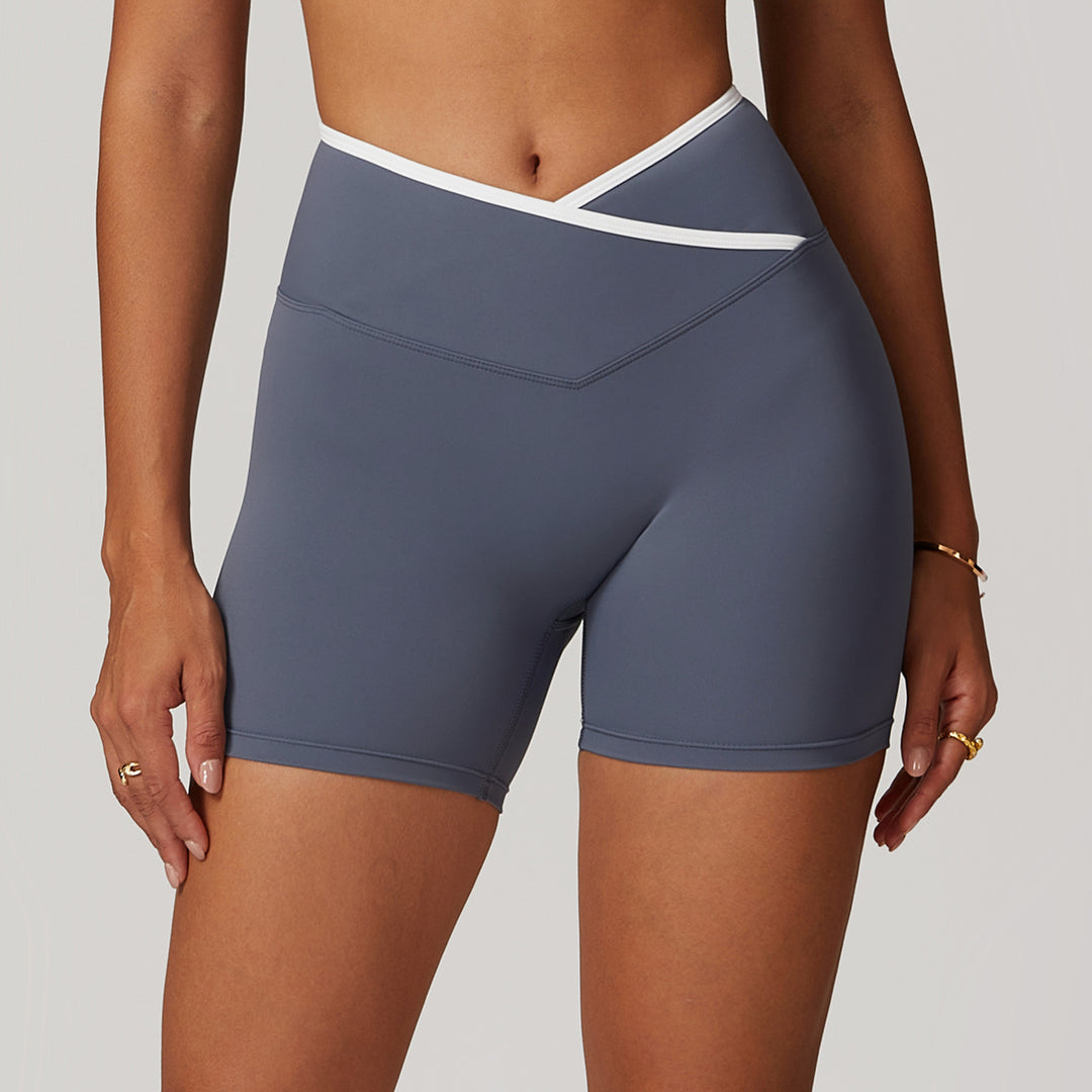 Activewear Crossover Waist Biker Shorts for Women in Dark Grey