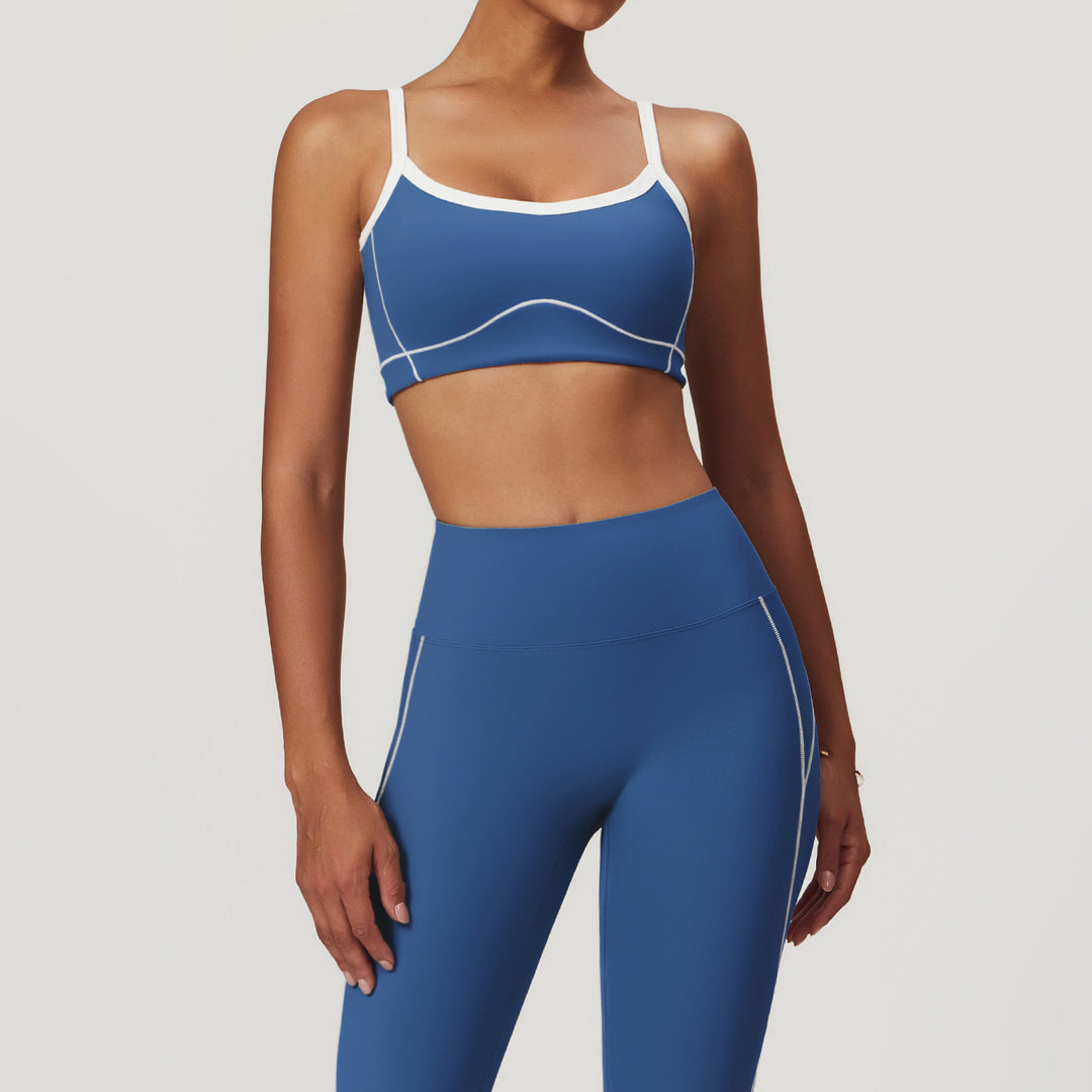 Activewear Padded Sports Bra with Stitch in Blue