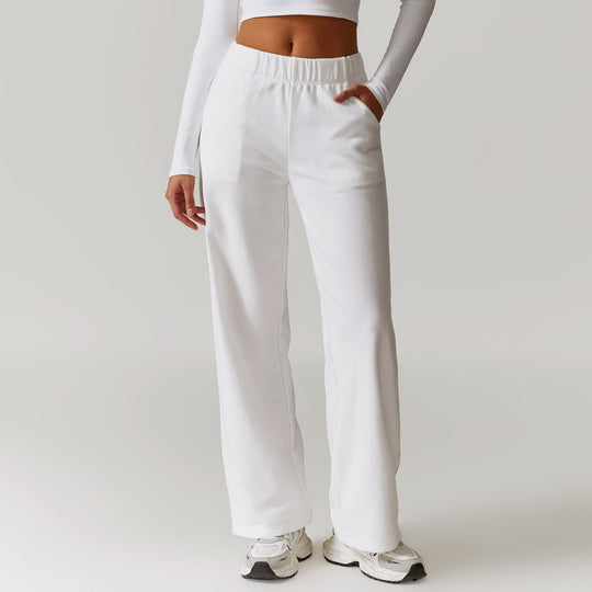 Comfy Wide-Leg High-Waisted Sweatpants for Women in White